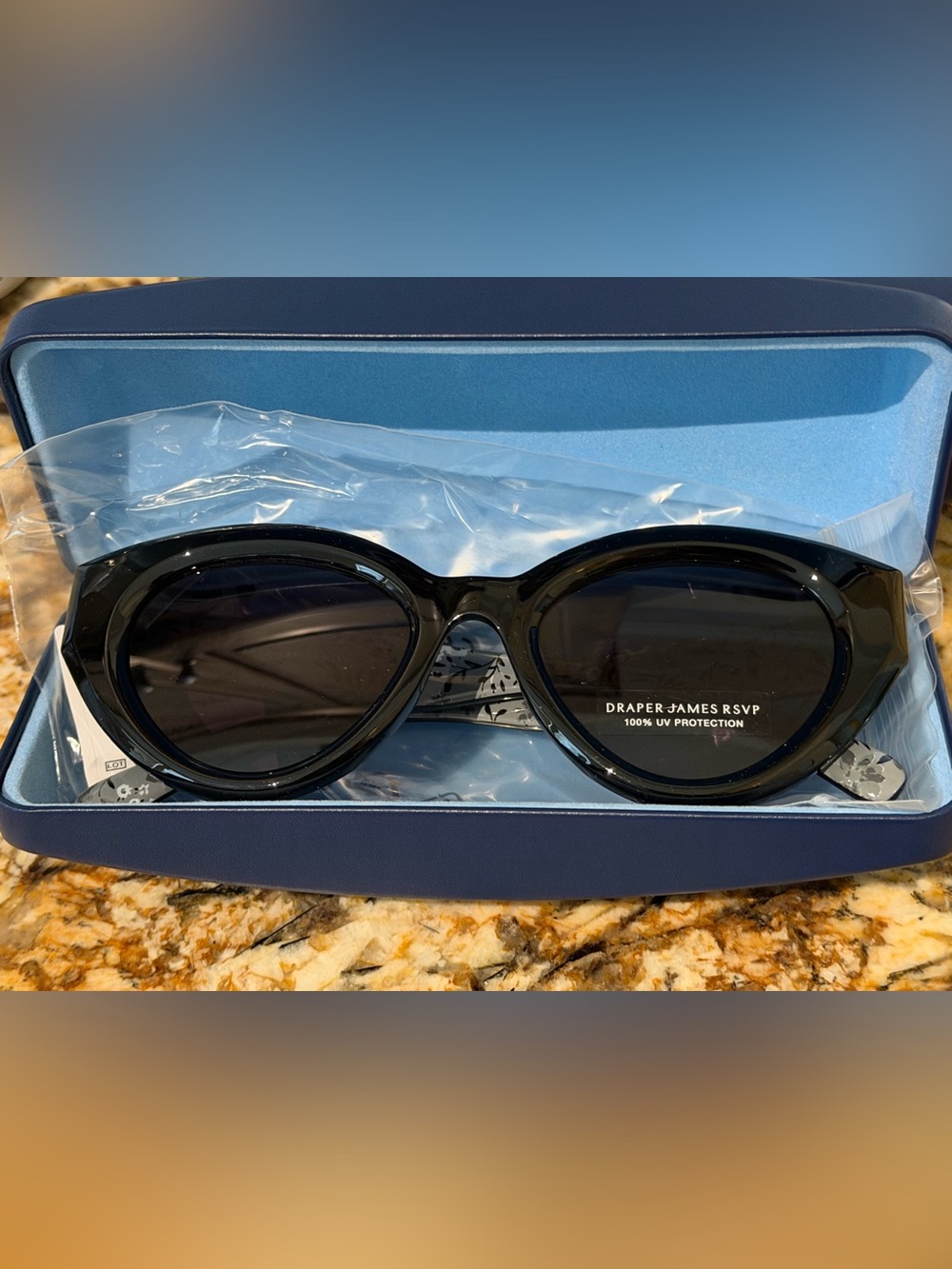 Draper James Glossy Black Oval Sunglasses